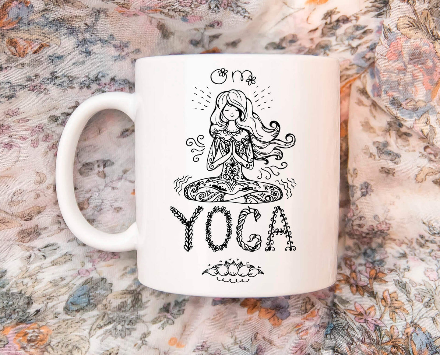 YOGA - biely keramický hrnček
