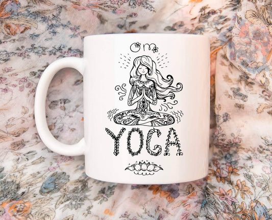 YOGA - biely keramický hrnček